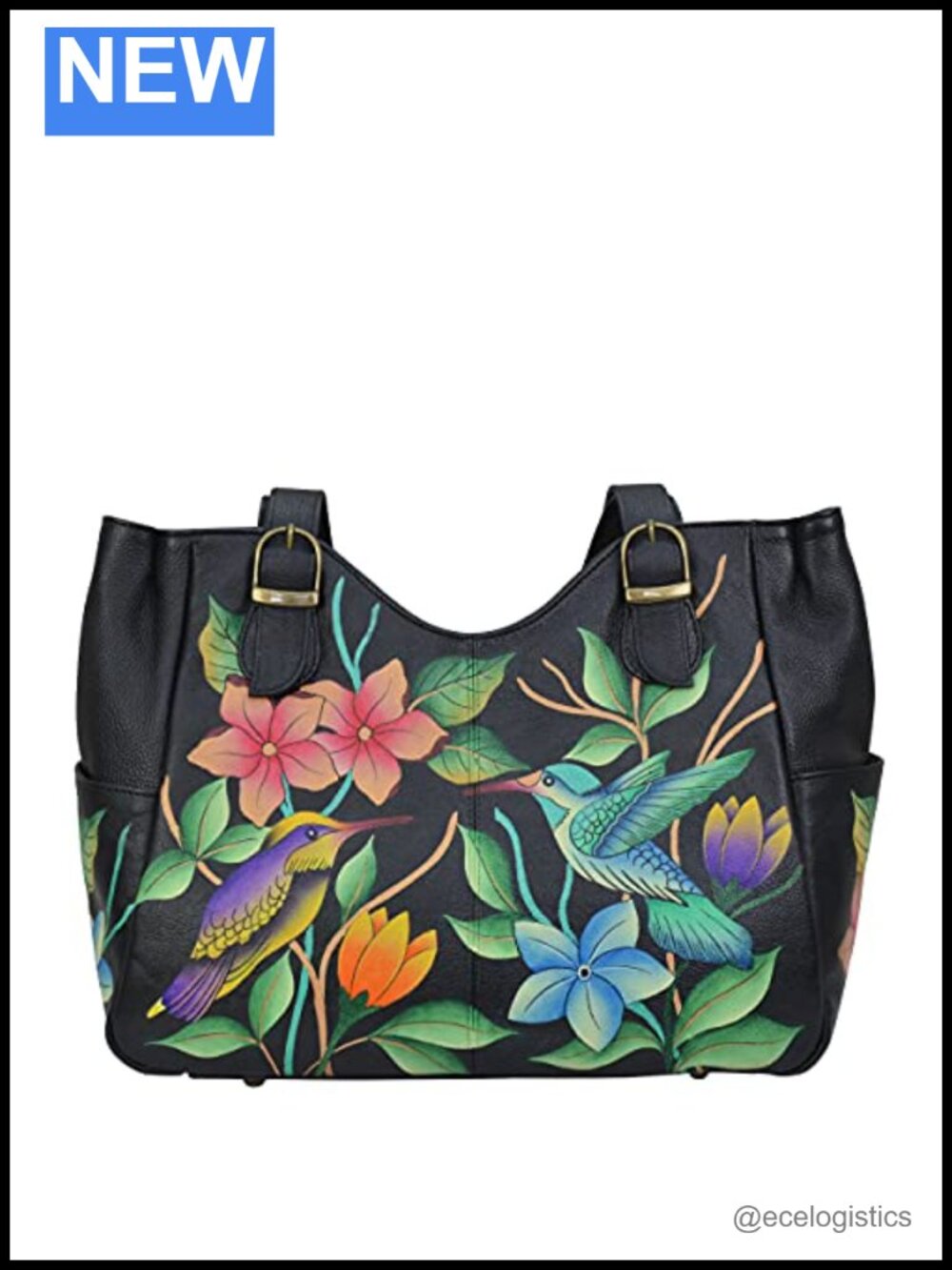 Genuine Leather Hand-Painted Shoulder Bag Satchel Floral Art
